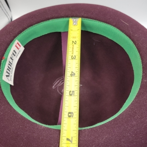 Vintage Adolfo II Wine Brimmed Fedora with Feather - Picture 7 of 8